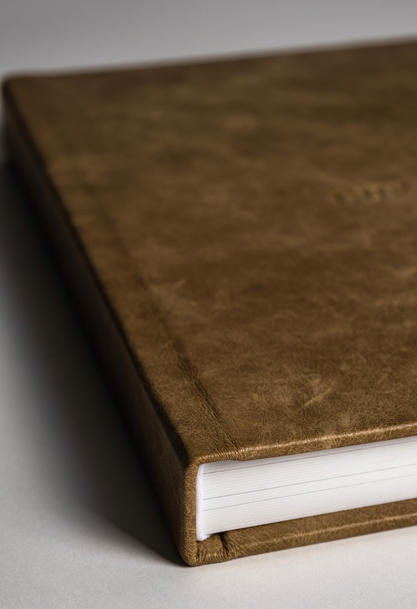 Italian leather cover and thick page edges of a wedding album