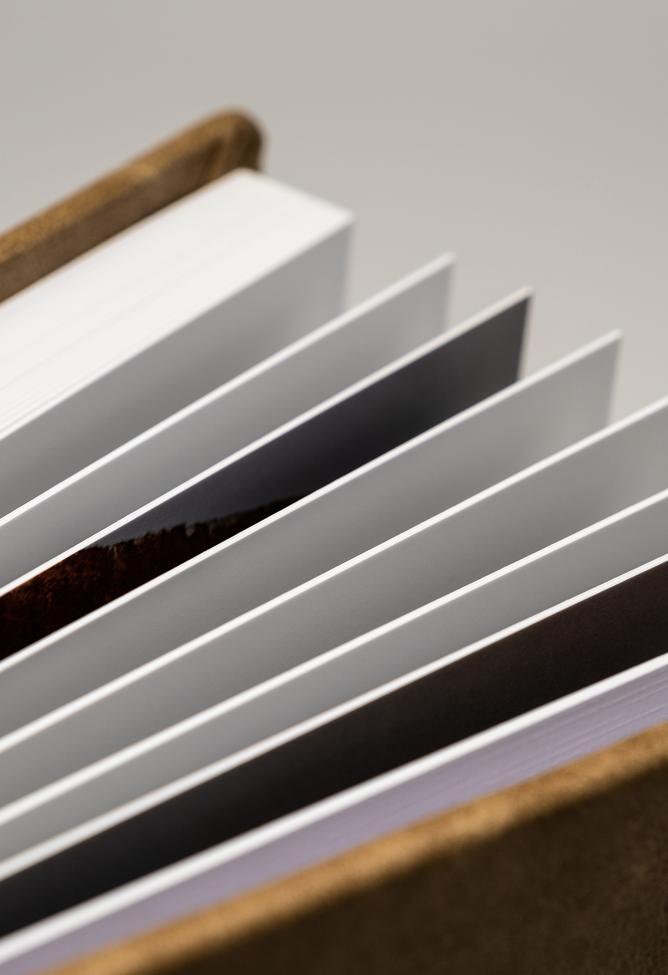 Thick wedding album pages fanned open