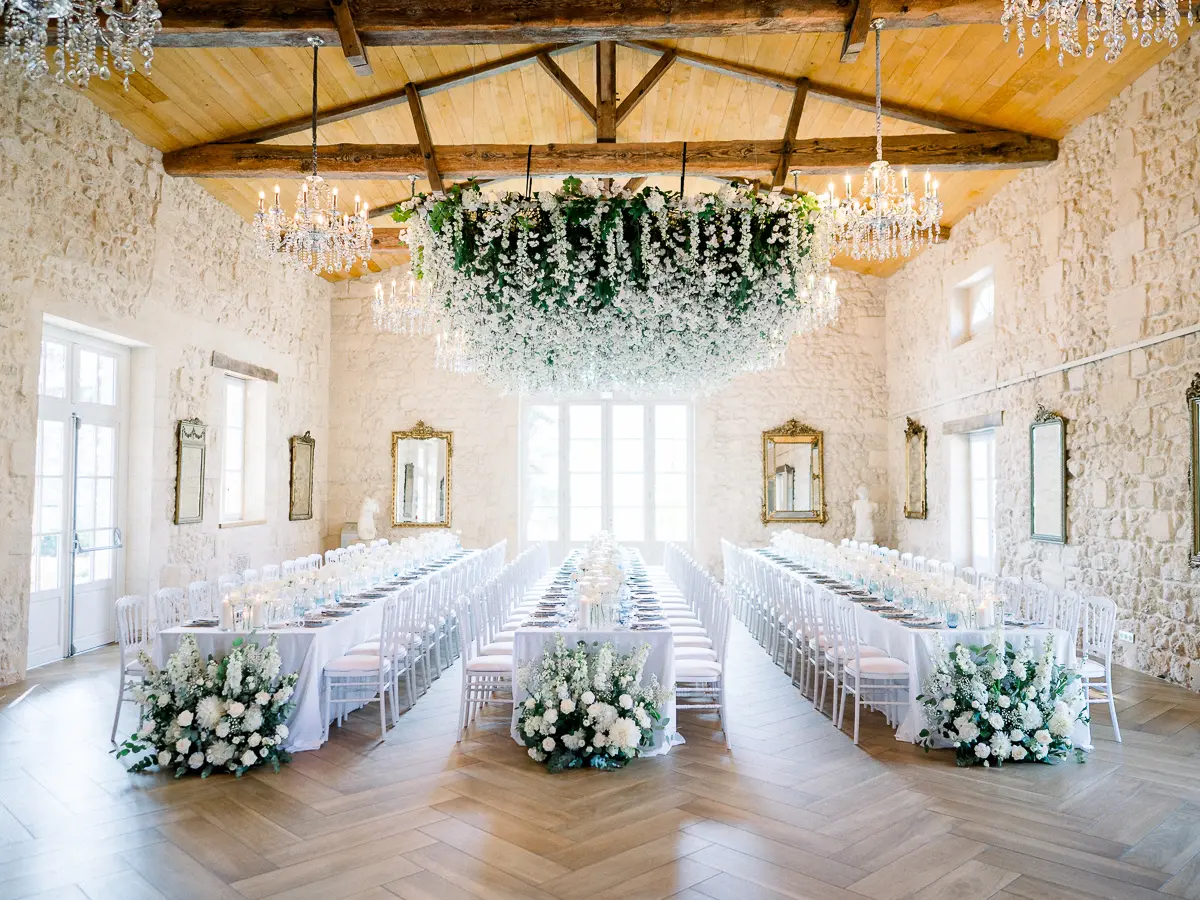 Décoration de réception de mariage dans un château en France